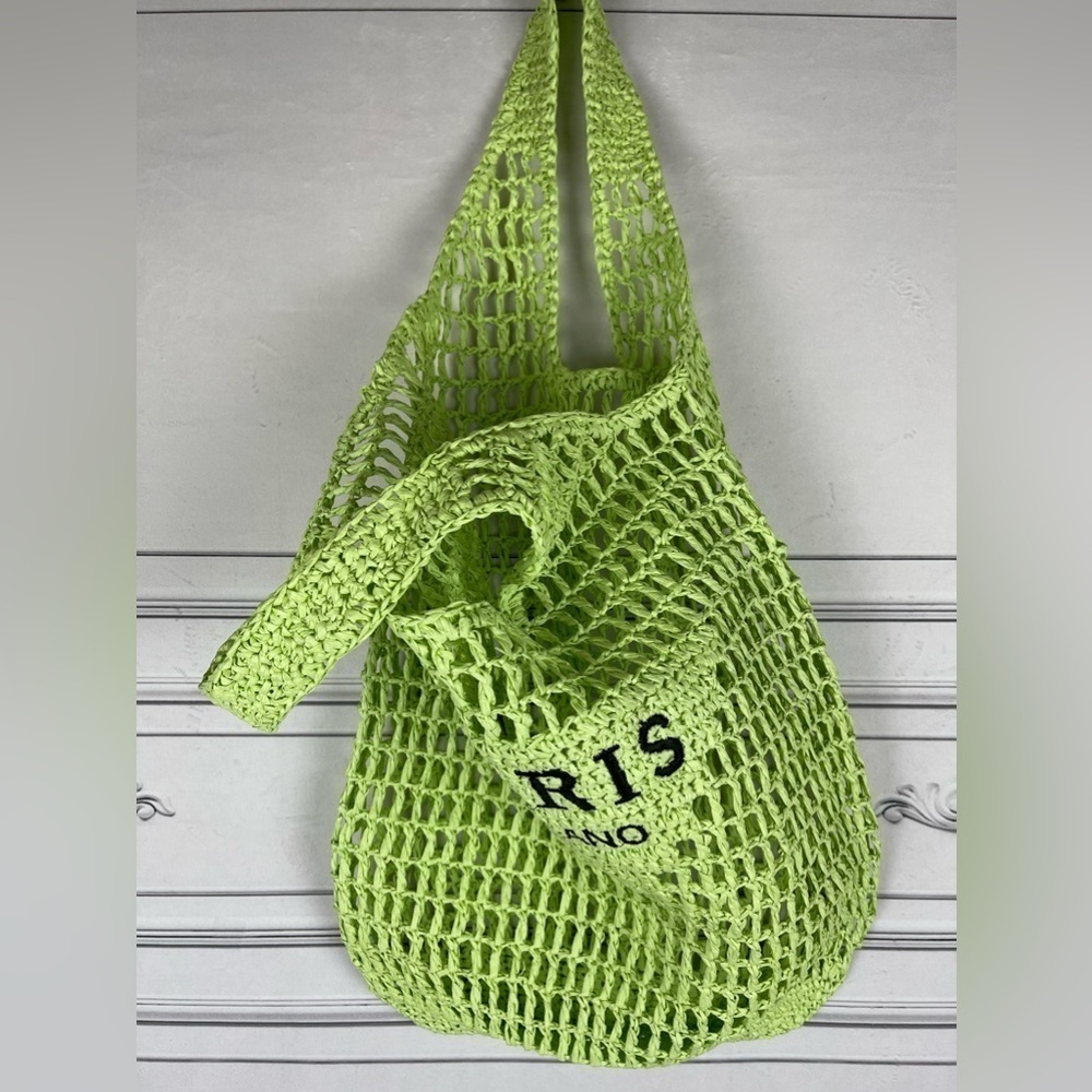 Bohemian Green Straw Summer Travel Fashion Casual Shoulder Beach Tote Bag - Picture 8 of 8